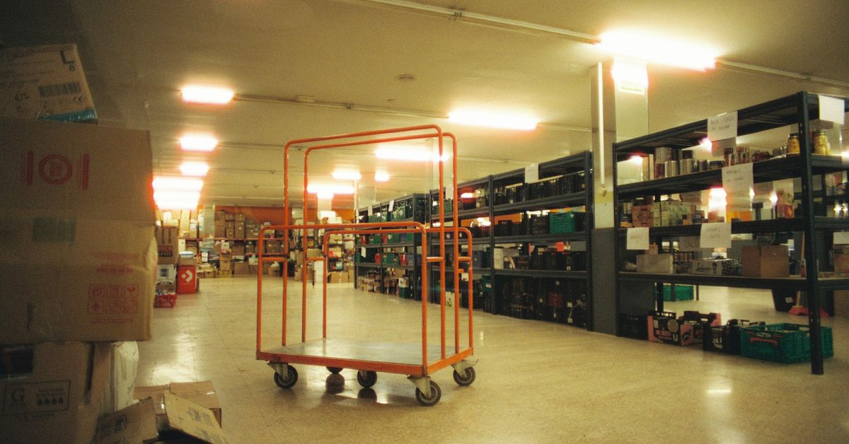 Warehouse interior with shelving and inventory